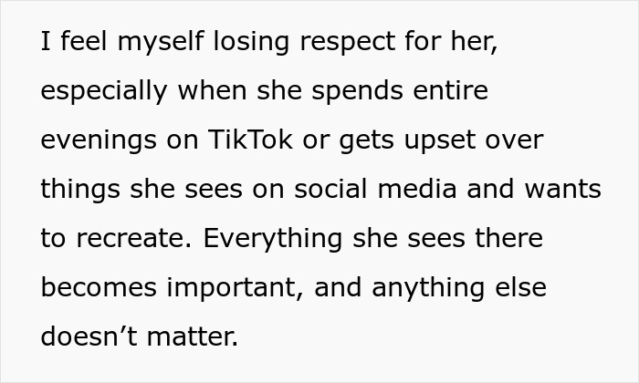 Text screenshot from a guy sharing his wife's behavior on their honeymoon, mentioning her TikTok use and social media obsessions.