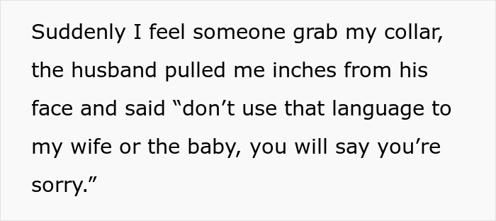 Text describing husband pulling someone and telling them not to use bad language