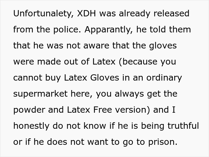 Explanation about release of suspect and latex glove details Explanation about release of suspect and latex glove details