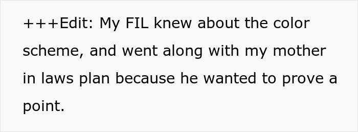 Father-in-law aware of wedding color scheme, supported mother-in-law to prove a point Father-in-law aware of wedding color scheme, supported mother-in-law to prove a point