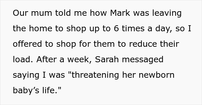 Text about helping sister shopping after she shopped frequently during lockdown Text about helping sister shopping after she shopped frequently during lockdown
