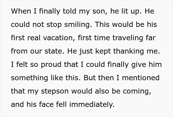 Son Wants To Feel Special By Going On First Vacation With Dad, Refuses To Go If Stepbro Is Going
