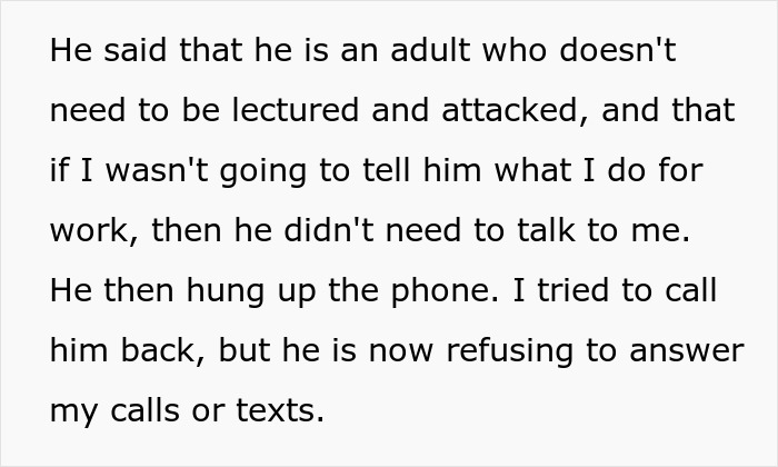 A text excerpt describing a man uninterested in wife's job, now refusing calls. Highlights relationship communication breakdown.