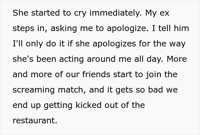 Text describing a crying incident at a restaurant causing friends to join a screaming match Text describing a crying incident at a restaurant causing friends to join a screaming match