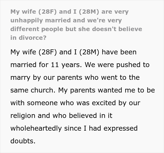Text about unhappy marriage and religious differences between spouses