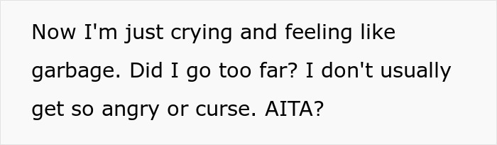 Text expressing regret and asking if went too far in pasta feud