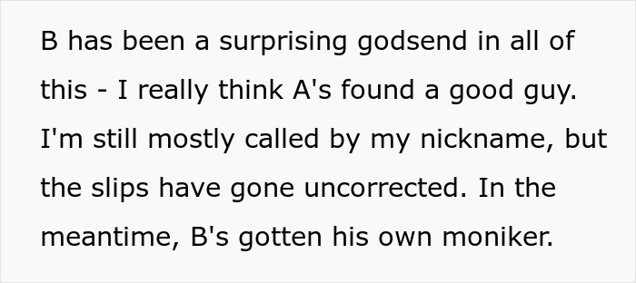 Text describing B as a surprising godsend and nickname details