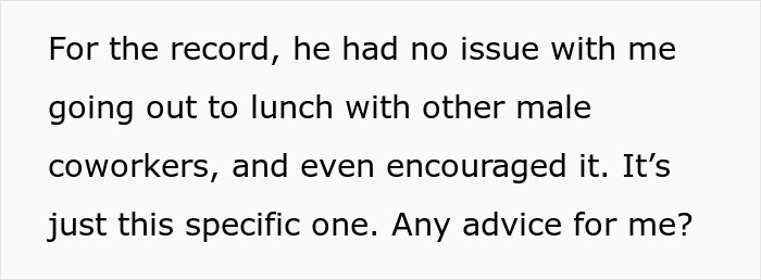 Text from a woman's post describing a coworker lunch invite, wondering if it's a date. Seeking advice.