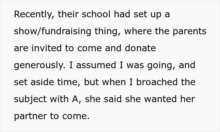 Text about school fundraising event and partner involvement in parenting