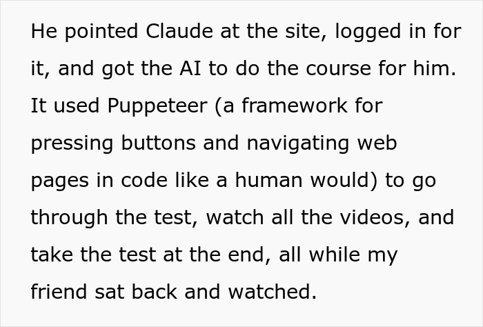 Text describing AI completing online course automatically