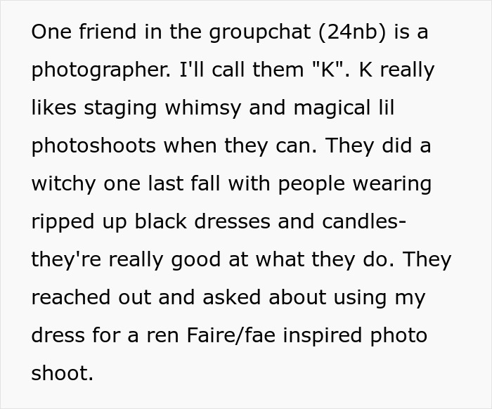 Text about friend photographer asking to use dress for photoshoot Text about friend photographer asking to use dress for photoshoot