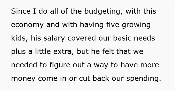 Text snippet from a woman frustrated her man was never interested in her wife's job until money issues arose.