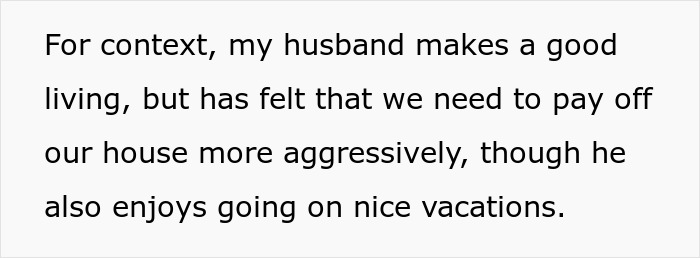 Text snippet explaining context for a wife's job discussion, mentioning her husband's income and financial goals.