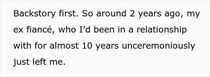Text explaining a 10-year relationship ended unexpectedly two years ago