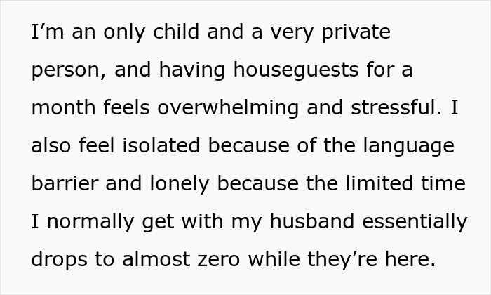 Text revealing wife's feelings of isolation and stress due to in-laws' prolonged stay Text revealing wife's feelings of isolation and stress due to in-laws' prolonged stay