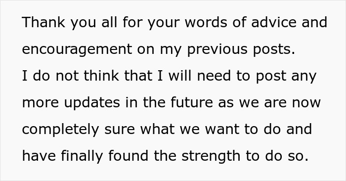 A text post from a parent, thanking people for advice, potentially regarding the MIL, grandchild, and circumcision issues.