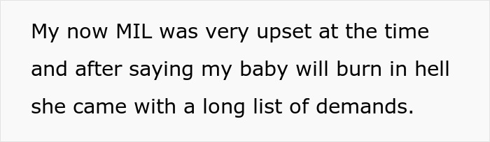Text from a forum discussing a MIL's reaction to a grandchild's circumcision and threats involving baby will burn in hell.