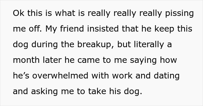 Text expressing frustration about friend keeping dog after breakup Text expressing frustration about friend keeping dog after breakup
