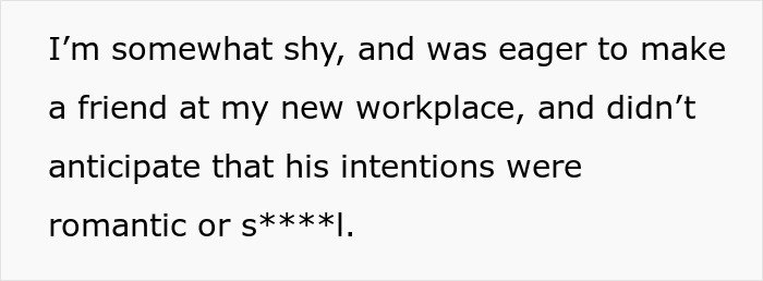 Text about a shy person who didn't anticipate romantic intentions from a coworker's lunch invite, realizing it's a date.