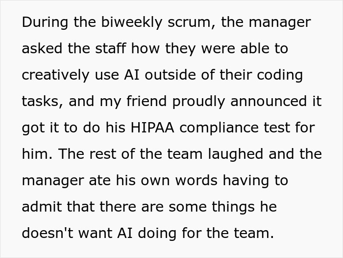 Text excerpt discussing manager learning limits of AI in compliance tasks