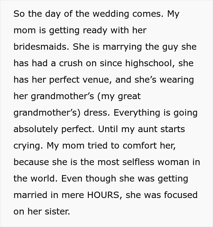 Woman Cries At Sister's Wedding Out Of Jealousy, Mom Tells Bride To Be "Less Happy" During Event Woman Cries At Sister's Wedding Out Of Jealousy, Mom Tells Bride To Be "Less Happy" During Event