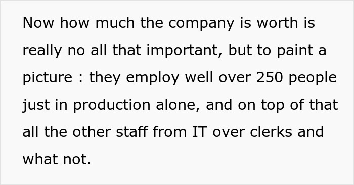 Text explaining company size and employee count in production and IT Text explaining company size and employee count in production and IT