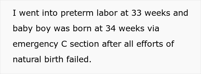 Text about premature birth and emergency C-section, highlighting challenges faced by parents and newborns like the grandchild.