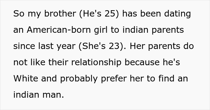 Text post explaining brother dating American girl with Indian parents disapproval Text post explaining brother dating American girl with Indian parents disapproval