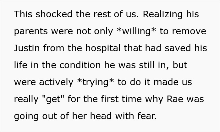 Text discussing fear and hospital removal in an insular religious community situation