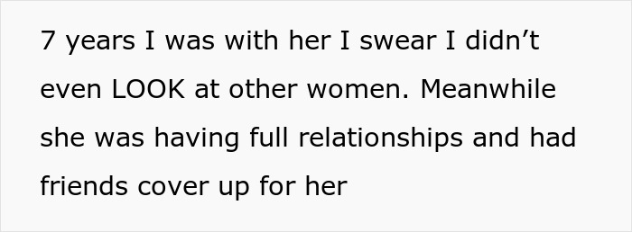 Text on a light background about an ex affair. The user says he never looked at other women, while his ex had relationships. Text on a light background about an ex affair. The user says he never looked at other women, while his ex had relationships.