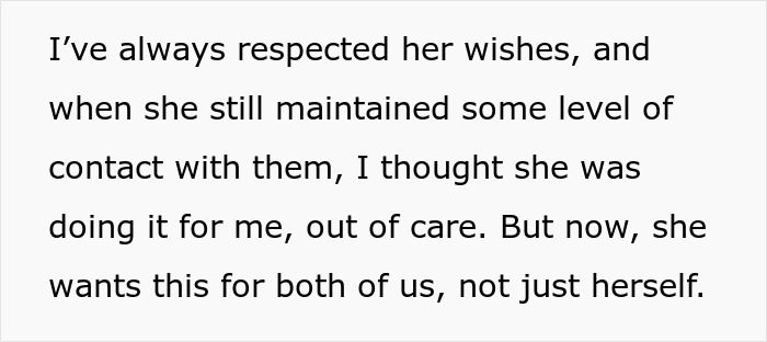 Text snippet describing a fianc&eacute;e's request for her partner to cut off his manipulative parents.