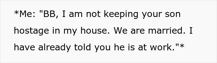 Text about "mil broke in son house" shows a message from Me to "BB" denying keeping their son hostage.