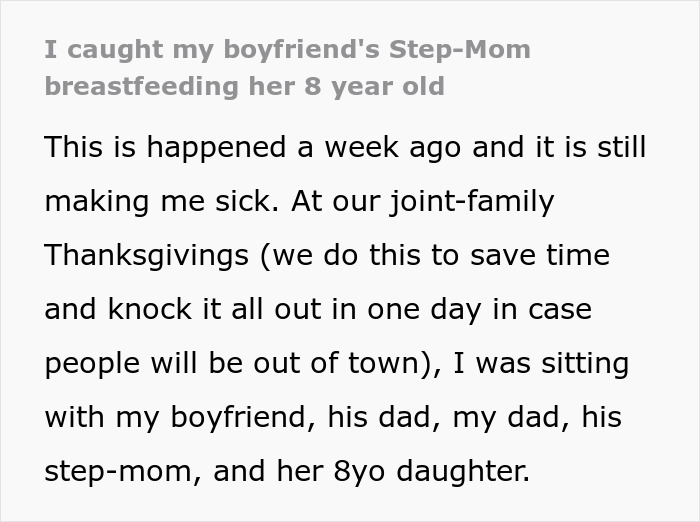 Woman Breastfeeds 8YO At Stepson's House, Gets Mad As They Are Utterly Disgusted With Her Woman Breastfeeds 8YO At Stepson's House, Gets Mad As They Are Utterly Disgusted With Her