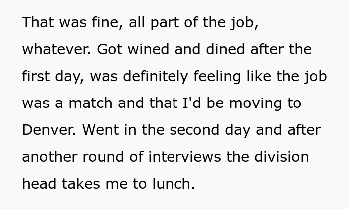 Text about after work dining and feeling confident about job move Text about after work dining and feeling confident about job move