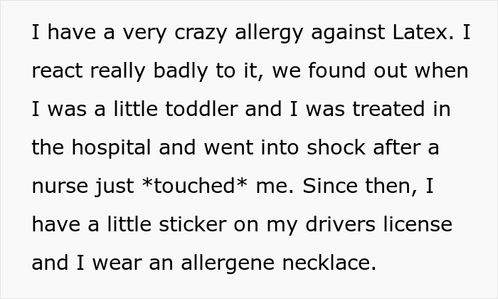 Bride's severe latex allergy explained with allergen necklace and hospital shock Bride's severe latex allergy explained with allergen necklace and hospital shock