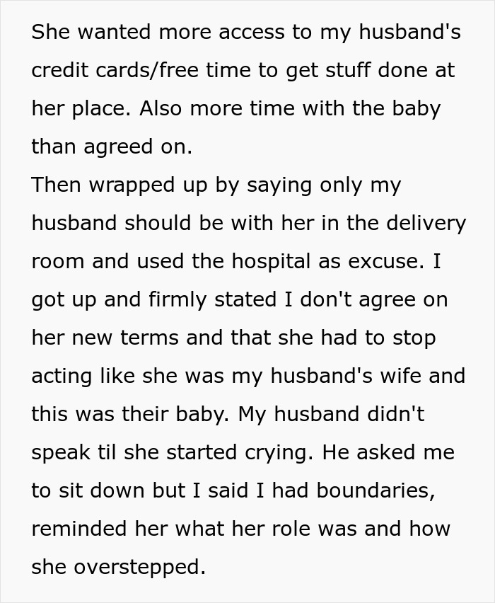Text about surrogate demanding credit card access and delivery room control Text about surrogate demanding credit card access and delivery room control