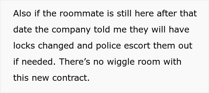 Text about changing locks and a police escort if a roommate doesn't leave. Woman learns to defend herself after roommate put her life at risk.