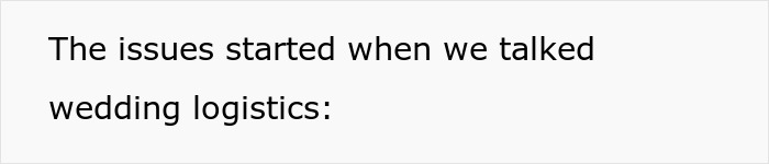 Text describing wedding logistics issues causing conflict