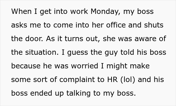Text describing a woman accepting a coworker's lunch invite, then realizing it's a date and the resulting HR issue.