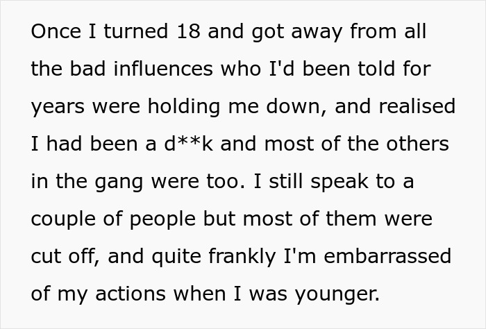 Reflection on past bullying and personal growth after school