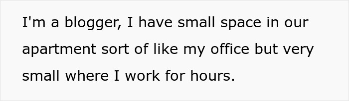 Text from a blogger about her small apartment workspace. This situation relates to the sister-in-law conflict.