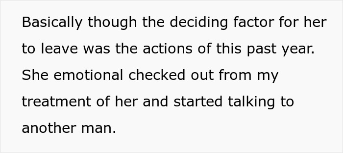 Text explaining wife emotionally checked out and talked to another man
