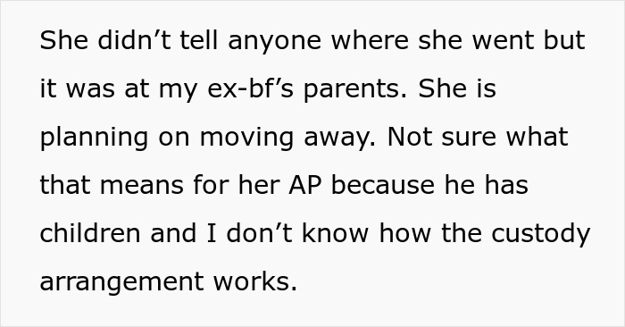 A text message discussing someone's plans to move away and an affair, triggering breakups across the family.