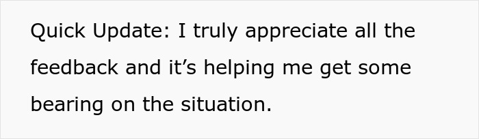 Text update: A quick update expressing gratitude for feedback, helping someone get bearing on a situation involving a wife becoming Muslim.