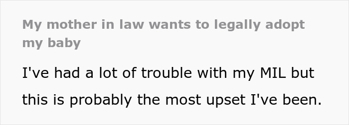 Text post about a MIL wanting to adopt grandchild, despite disowning him over circumcision.