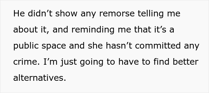 Husband shows no remorse as wife plans to find better alternatives to mistress's favored public places