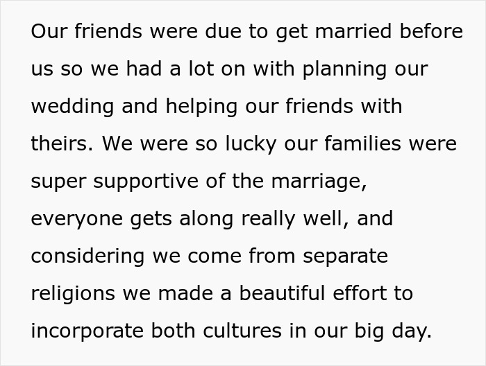 Text excerpt about supportive families and cultural wedding effort Text excerpt about supportive families and cultural wedding effort