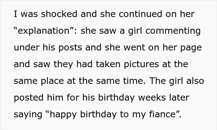 Text explaining discovery of sister's baby's father's infidelity