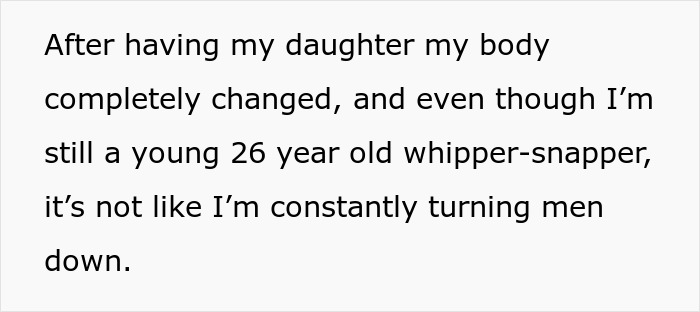 Text from a blog post describing a woman's body changes after childbirth, relating to a coworker's lunch invite turning into a date.