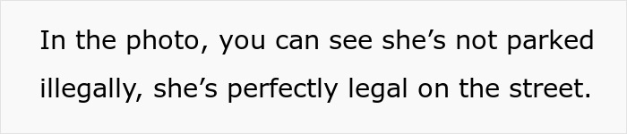 Text stating the car is legally parked on the street after vandalism